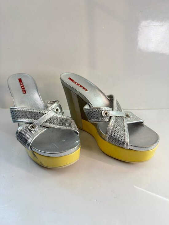 Prada Metallic Wedge Sandals – Women’s Size EU 36 / US 6 - Picture 6 of 16